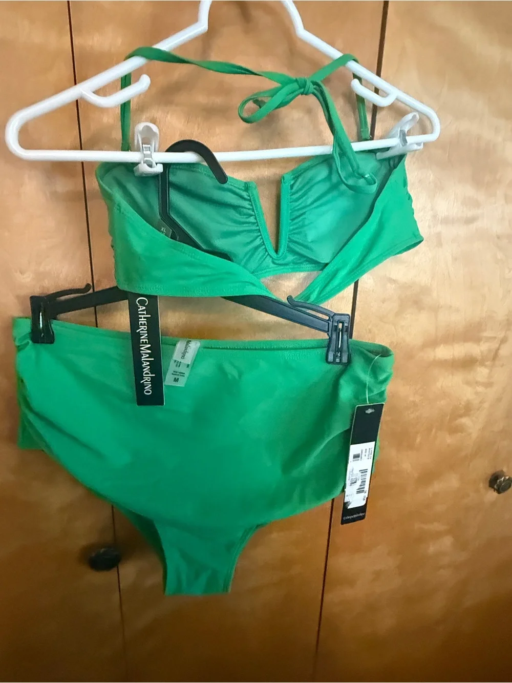 NWT - Catherine Malandrino Green Bandeau V-Notch High-Waist Bikini size medium